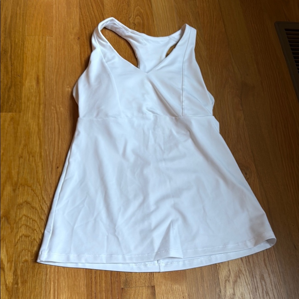 Fabletics White Asymmetrical Backless Tank Top